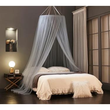 Imagem de Akiky Mosquiteiro Com Dossel Para Cama, Cortinas Cama Queen Size King Size, Rede De Proteção Tenda Suspensa (Cinza)