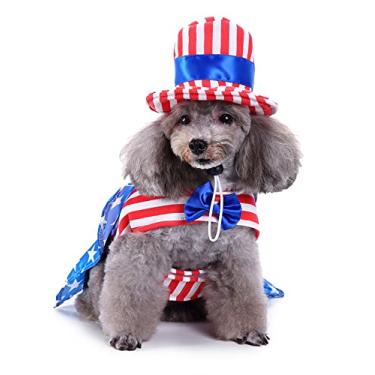 Imagem de Vestido de cachorro de 4 de julho, fantasia de tio Sam para animais de estimação, fantasias de gatos com bandeira dos EUA para o Dia da Independência, Dia Nacional Menino Grande