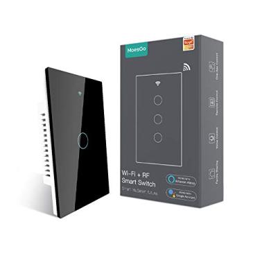 Imagem de MoesGo Interruptor inteligente de parede de 2ª geração WiFi RF433 Smart Touch com um único fogo, sem necessidade de fio neutro, compatível com o aplicativo Smart Life/Tuya, funciona com Alexa e Google Home Single Pole 110 V, preto, 1 entrada