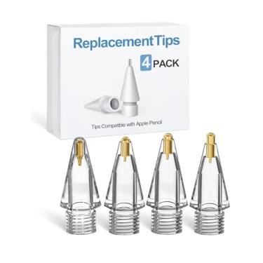 Imagem de Pontas de lápis de substituição para Apple Pencil Pro – Pacote com 4 pontas de metal de ponta fina para Apple Pencil 2ª geração e 1ª geração