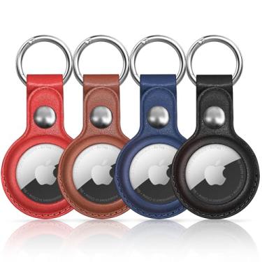 Imagem de 【Pacote com 4】 Chaveiro Foweroty Air Tag para suporte Apple Airtags, capa protetora de couro Airtags rastreador com suporte de etiqueta de ar, chaveiro Airtag compatível com a nova
