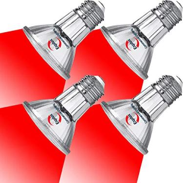 Imagem de Lâmpada de inundação LED PAR20 vermelho de nível comercial Explux, emissão de cor de LED direta equivalente de 60W, vidro completo à prova de intempéries, regulável, luz de cor vermelha, pacote com 4