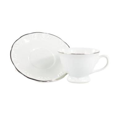Imagem de Xícara Chá com Pires 200 ml Porcelana Schmidt - Dec. Filetado Prata Po