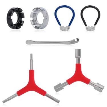 Imagem de 7 Peças Ferramenta para Raio de Bicicleta, Portátil Kit Ferramentas para Raios Bicicleta com 2 Chaves de Raio 2 Borracha Alavanca Pneu Chave Sextavada Y e Tomada Y Universal Ajuste Tensão Roda