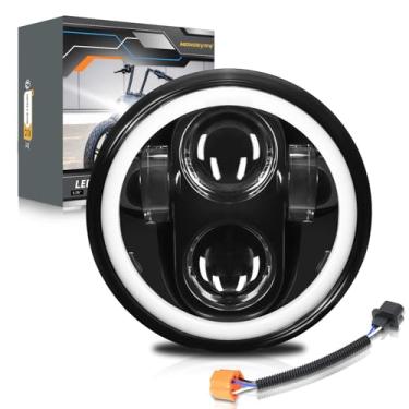 Imagem de MONDEVIEW Farol de LED 5-3/4 5,75 Farol redondo de motocicleta, feixe alto / baixo compatível com Sportster Dyna Street Bob Low Rider Wide Glide Iron 883, 1 peça