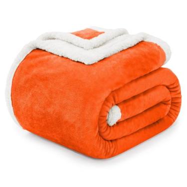 Imagem de Cobertor BEAUTEX Orange Sherpa Fleece Flannel Plush 480 GSM