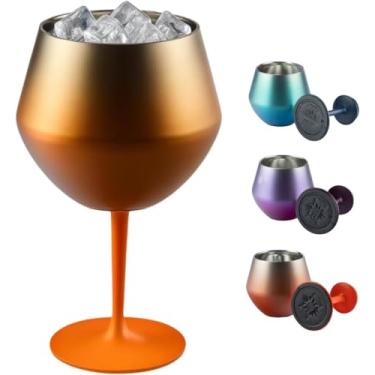 Imagem de Taça Térmica Inox 2 em 1 Vinho Gin Drinks Cerveja 414ml Copo Térmico Haste Removível Aço Inoxidável Conserva Bebidas Geladas Isolamento Térmico Parede Dupla Cocktail Coquetel (ROXA) (LARANJA)