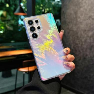 Imagem de HJZSZX Capa de celular deslumbrante Aurora para Galaxy S24 Ultra com carregamento sem fio e capa de acrílico colorida (para Galaxy S24 Ultra/A)