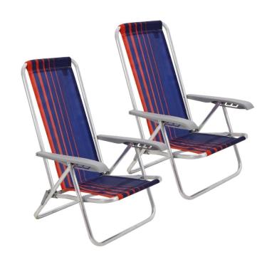 Imagem de Kit 2 Cadeira De Praia Camping Reclinável Alumínio Bali Azul Marinho Tramontina