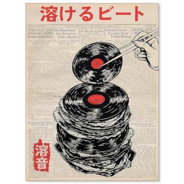 Imagem de Pôster de música vintage japonesa retrô jornal estética arte de parede derretimento disco de vinil impressões em tela para decoração de parede de bar quarto apartamento 30,5 x 40,6 cm sem moldura