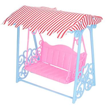 Imagem de Miniatura Baloiço Brinquedo Casa de Bonecas Cadeira Baloiço Requintado Portátil Plástico Miniatura Modelo Swing para Decoração de Casa de Bonecas DIY Cena de Jardim Azul Rosa Suporte 23,9 x 15 cm