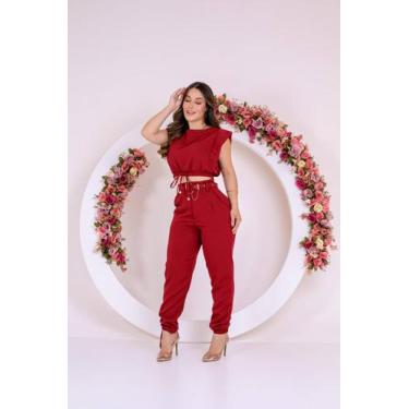 Imagem de Conjunto Feminino de Calça Alfaiataria Moda Blogueira - M A, Vermelho,