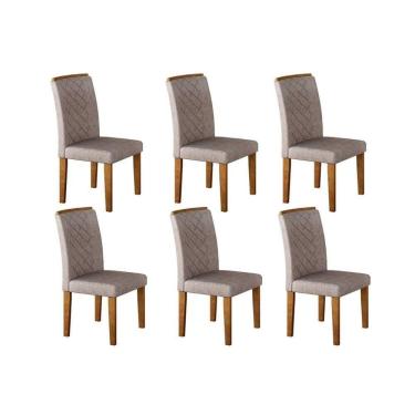 Imagem de Kit 6 Cadeiras De Cozinha Jade 6 Un Imbuia-capuccino-linho Bege Turim - Rufato