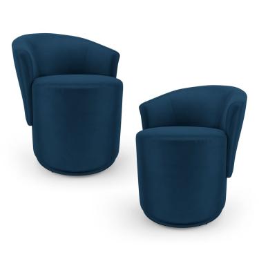 Imagem de Kit 02 Poltronas Orgânicas Living Mavi Fixa Veludo Azul Marinho - Desk Design