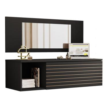 Imagem de Penteadeira Para Maquiagem Jolly Com Bancada Suspensa 01 Gaveta E Espelho Preto - Desk Design