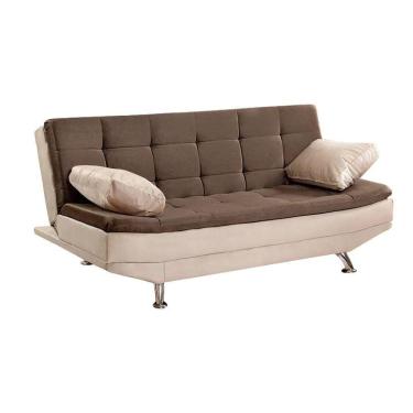 Imagem de Sofá Cama Valencia 3 Lugares Reclinável Veludo Bege Marfim E Marrom Chocolate