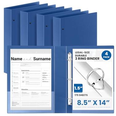 Imagem de Henoyso 4 fichários tamanho ofício 3 anéis de 3,8 cm duráveis azul marinho para papel de 21,6 cm x 35,5 cm, comporta até 175 folhas para documentos, projetos de arte, escritório, casa, locais de