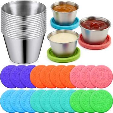 Imagem de Potchen 20 Pack Dipping Cups with Lid, 2.5 oz Stainless Steel Dipping Sauce Cups, Condiment Containers with Lid, Freezer Cups with Leakproof Silicone Lid, Sauce Cups with Lid, Mini Food Storage Box