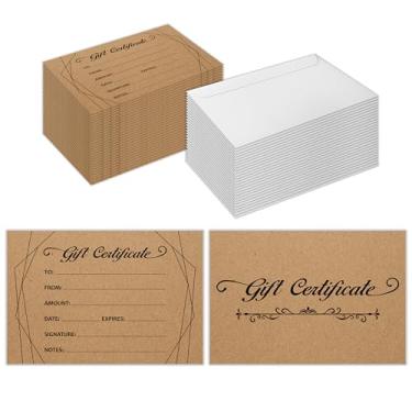 Imagem de Vales de oferta em branco para empresas, conjunto de 50 vales-presente personalizados com envelopes para vouchers, spa, salão, restaurantes, 10 x 15 cm, vouchers de cliente
