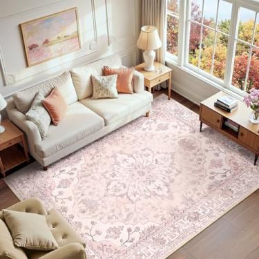 Imagem de RELEANY Tapetes De 6' X 9' Laváveis, Antiderrapantes, Com Estampa Floral Vintage, Medalhão, Para Sala Estar, Quarto E Jantar, Rosa, Cinza Rosa Fofos