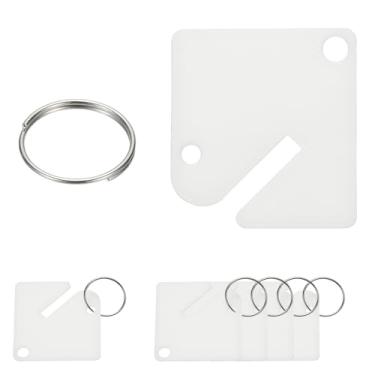 Imagem de PATIKIL 100 etiquetas de chave, etiquetas de plástico para pendurar de 3,8 cm, quadradas, em branco, graváveis, duráveis com anel de metal para armário, caixas, identificadores, casa, garagem, branco