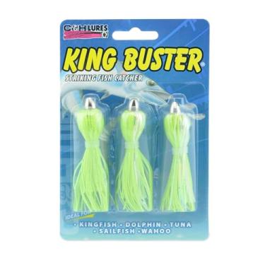 Imagem de C&H Lures, Isca King Buster, saia Chartreuse/Pearl Mylar, cabeça de 1/226.8 g, 6.3 cm, 3 peças