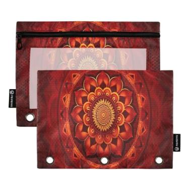 Imagem de Wassud Pacote com 2 pastas de fichário mandala vermelha com 3 furos, pasta organizadora de arquivos para casa, escritório