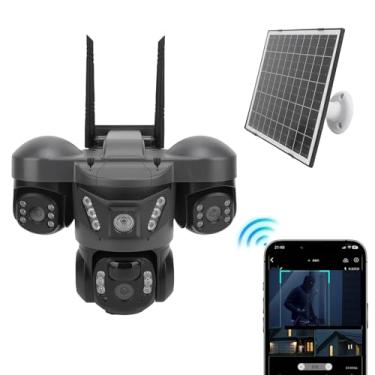 Imagem de ASHATA Câmeras de Segurança Solar de Lente Tripla Sem Fio Externa, AI WiFi 6K 12MP Câmera de Segurança Doméstica, Visão 360 ° 2 Vias Talk IP66 à Prova de água PIR Detecção de