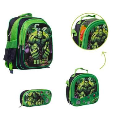 Imagem de Kit Mochila Infantil Costas Incrível Hulk 3D Passeio Creche - Toys 2U