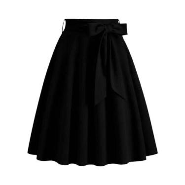 Imagem de Mulheres verão midi saia longa sólida elegante faldas cintura alta uma