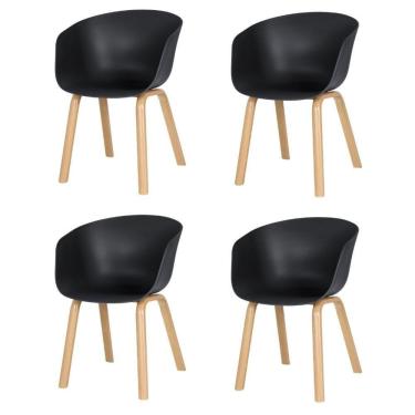 Imagem de Kit 4 Cadeiras Toledo Fratini Assento Em Polipropileno Preto Base Aço Acabamento Idêntico á Madeira