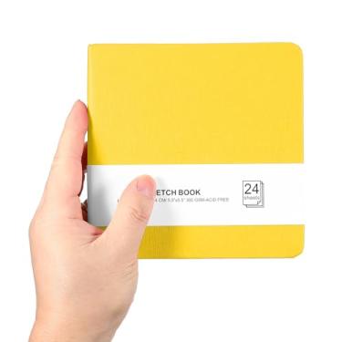 Imagem de PATIKIL Caderno de esboço pequeno, 13 x 13 cm, mini bloco de desenho em aquarela 300 g/m2, papel grosso, 24 folhas/48 páginas, bolso quadrado para desenhar, viagem, artista, adultos, amarelo