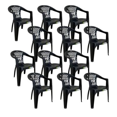 Imagem de Kit 12 Cadeiras De Plástico Com Braço Duo Bella Duoplastic Preto