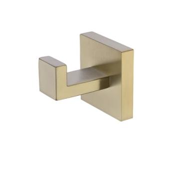 Imagem de Acessórios de conjunto de ferragens de banheiro prateleira preta de aço inoxidável gancho de roupão longo toalheiro rack de barra suporte de papel de seda, gancho de roupão dourado