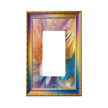 Imagem de Capas decorativas para interruptores de luz com textura de penas iridescentes 1 Gang Rocker Outlet Placa decorativa para interruptores de luz GFCI para decoração de casa