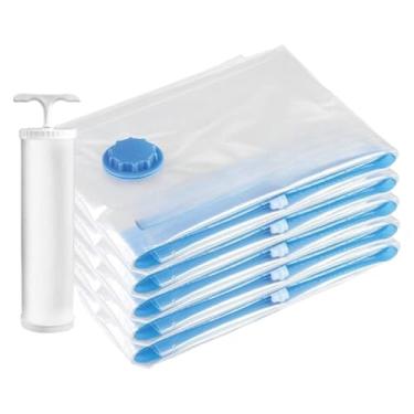 Imagem de Conjunto De Sacos De Armazenamento A VáCuo Com Bomba Manual – Organizador De Viagem, Organizador De Guarda-Roupa E Bagagem(5-Pack - 50x60 cm (com bomba))