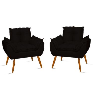 Imagem de Kit 02 Cadeiras Poltronas Opala Suede Promoção Black Cor:preto