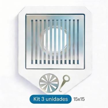 Imagem de Kit 3 Ralos Tampa Grelha Em Aço Inox Quadrado Para Área Externa Ou Int