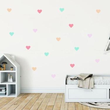 Imagem de 80 Adesivos de Parede Coração 6cm Tons Fofinhos - Adesivo Rei