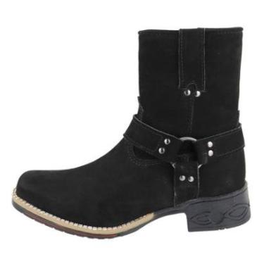 Imagem de Bota Country Couro Cano Médio Aplicaçoes Argola Lateral Sola Borracha Costurada Palmilha EVA-Masculino