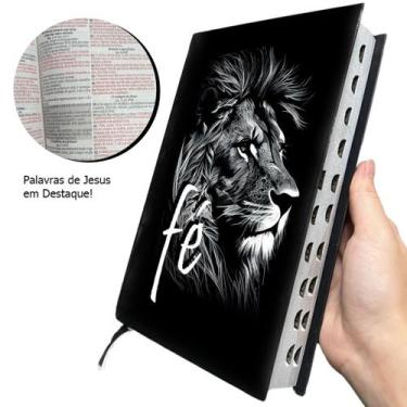 Imagem de Bíblia Sagrada Colorida "Leão Fé" Com Lateral EM PRATA Edifica Letras 