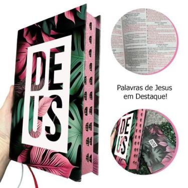Imagem de Bíblia Sagrada Colorida "Deus" Com Lateral Rosa Edifica Letras Hiper G
