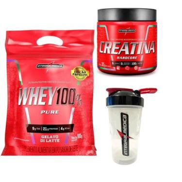 Imagem de Kit Whey 100% Pouch 900g Creatina 300g Coqueteleira 600ml - Integralme