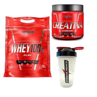 Imagem de Kit Whey 100% Pouch 900g Creatina 300g Coqueteleira 600ml - Integralme