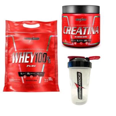 Imagem de Kit Whey 100% Pouch 900g Creatina 300g Coqueteleira 600ml - Integralme