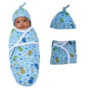 Imagem de Cueiro Swaddle Charutinho Algodão Ajuste Auto-colante Sapos - P - Minh