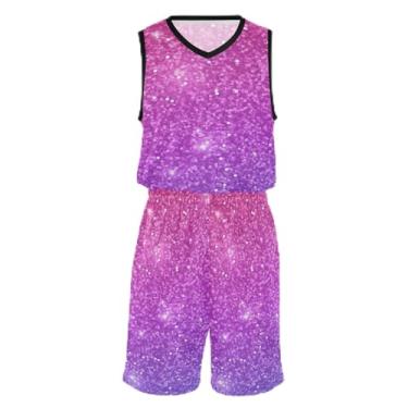 Imagem de Camiseta de basquete rosa roxa com glitter, ajuste confortável, camisetas de futebol para crianças de 5 a 13 anos, Glitter rosa e roxo, G