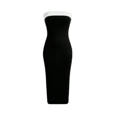 Imagem de Camisa Feminina Contrast Side Seam Split Back Tube Dress (Color : Black, Size : CH)