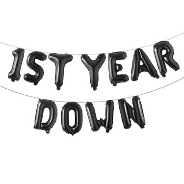 Imagem de 1st Year Down Banner Balloon, First Birthday,Football Theme Birthday Party,1st Year Down Football Baby shower Party Decorations (1ST YEAR DOWN Black)