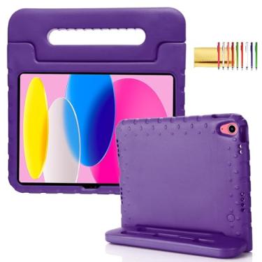 Imagem de Capa infantil para iPad 10ª geração (2022), iPad 11 polegadas A16 2025 com suporte para lápis, alça Techcircle leve, espuma vinílica acetinada, proteção contra quedas, capa à prova de quedas, roxa
